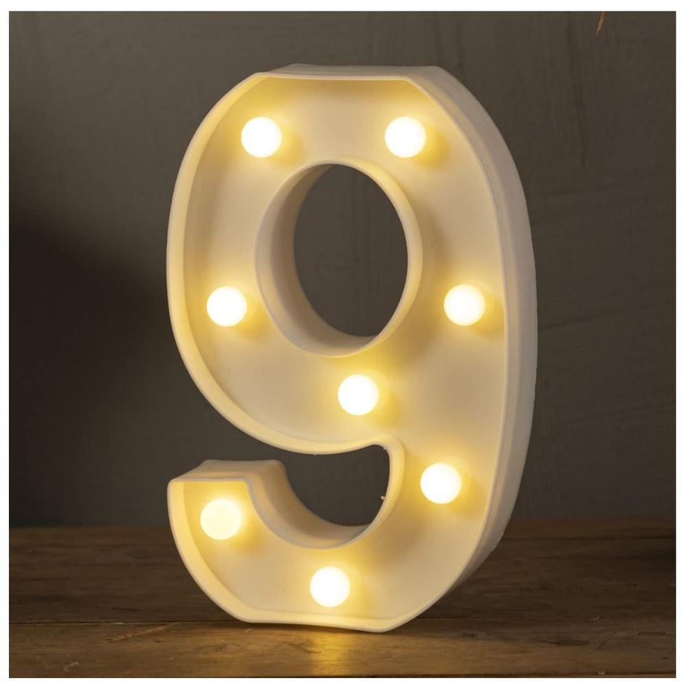Números 9 Acrílico Blanco Con Luces Led A Pilas Cumpleaños