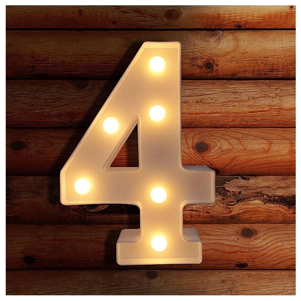 Números 4 Acrílico Blanco Con Luces Led A Pilas Cumpleaños