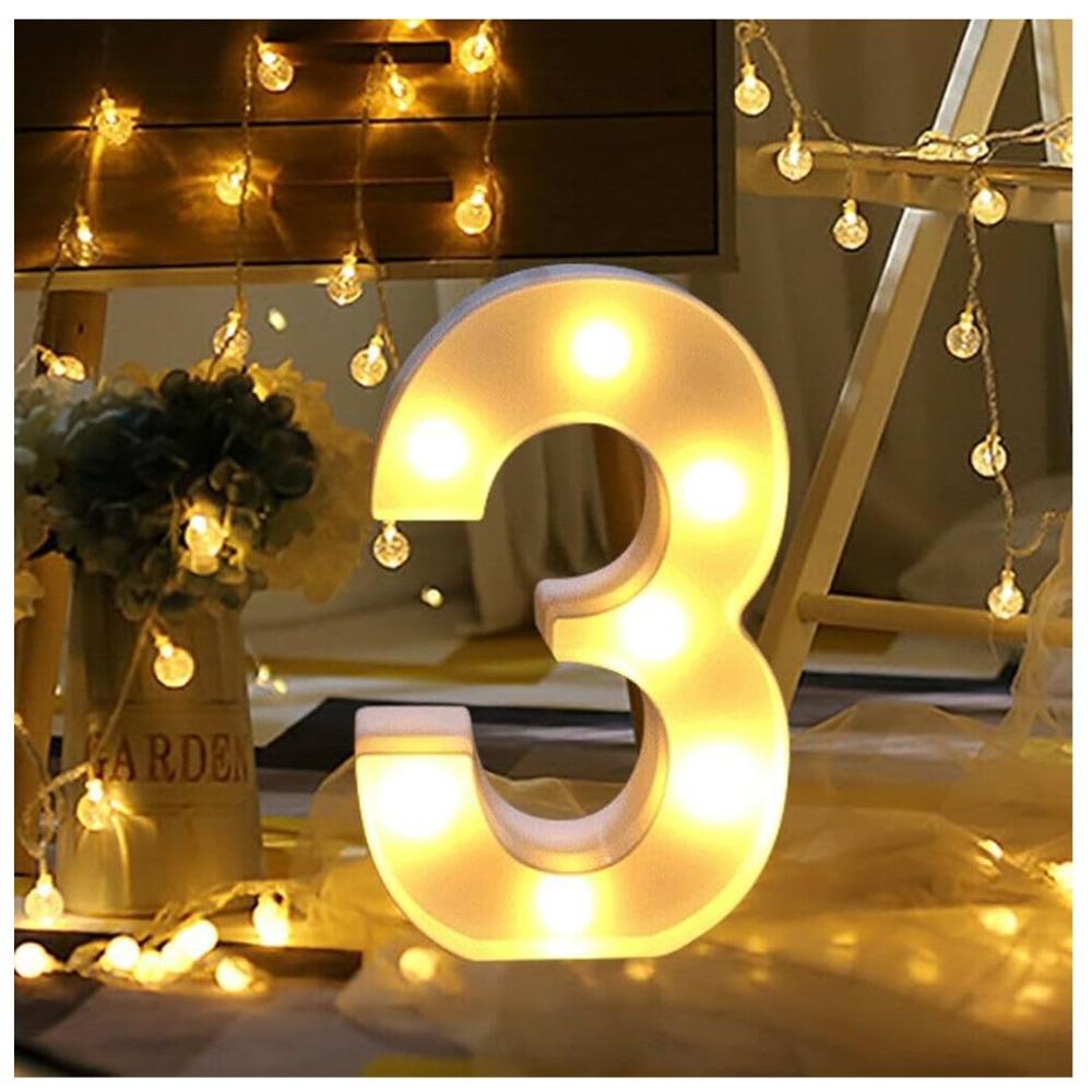 Números 3 Acrílico Blanco Con Luces Led A Pilas Cumpleaños
