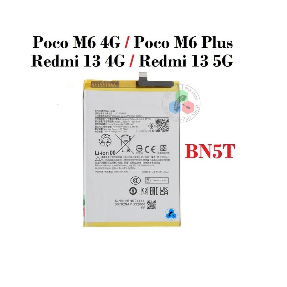 BATERIA REDMI 13 4G - 13 5G - M6 - M6 PLUS BN5T NUEVO