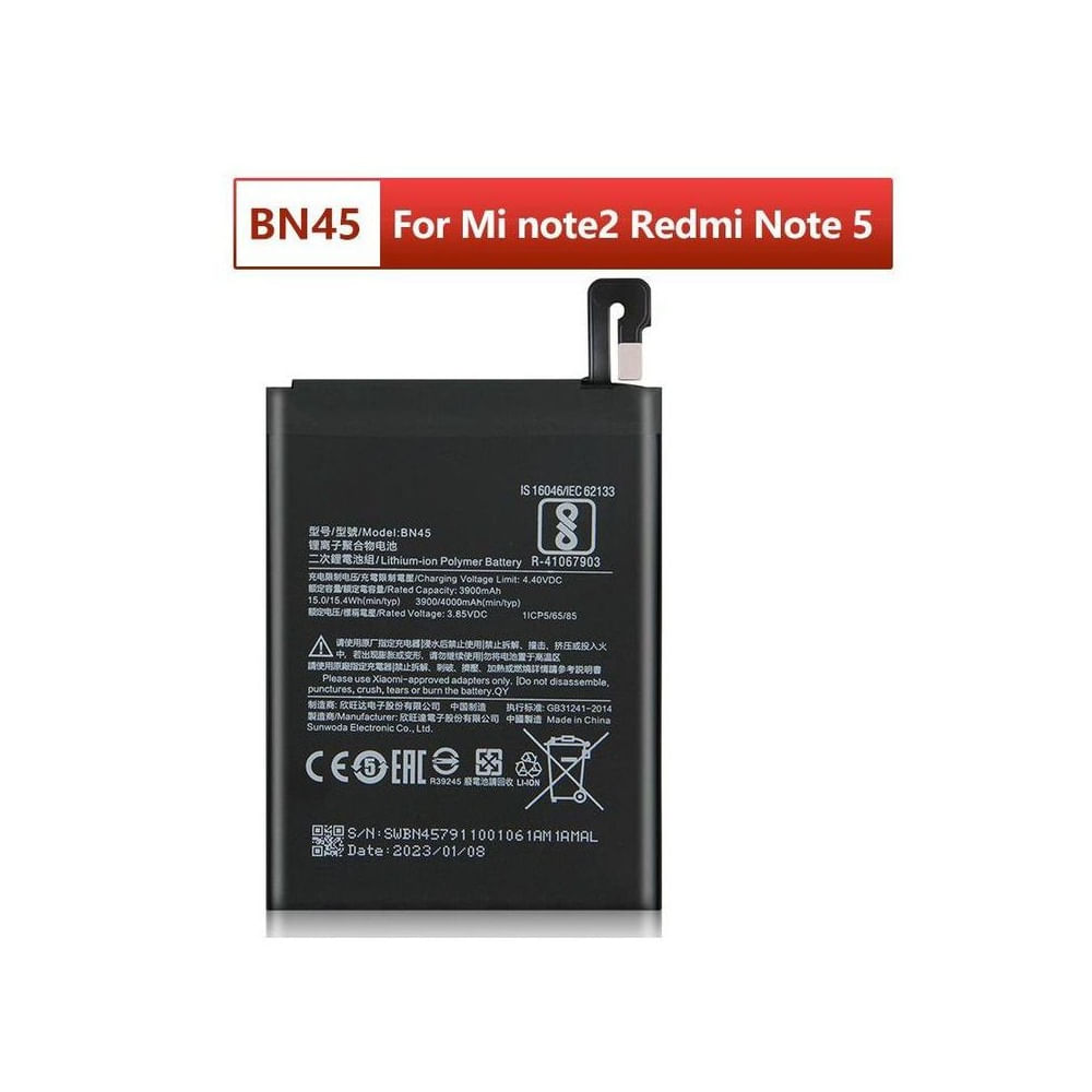BATERIA MI NOTE2-NOTE5 - BN45 NUEVO-NEGRO.