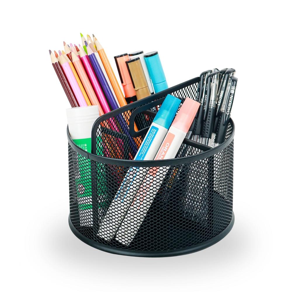 Portalápices Giratorio Metal Mesh Negro para Escritorio Portalápices Giratorio Metal Mesh Negro para Escritorio