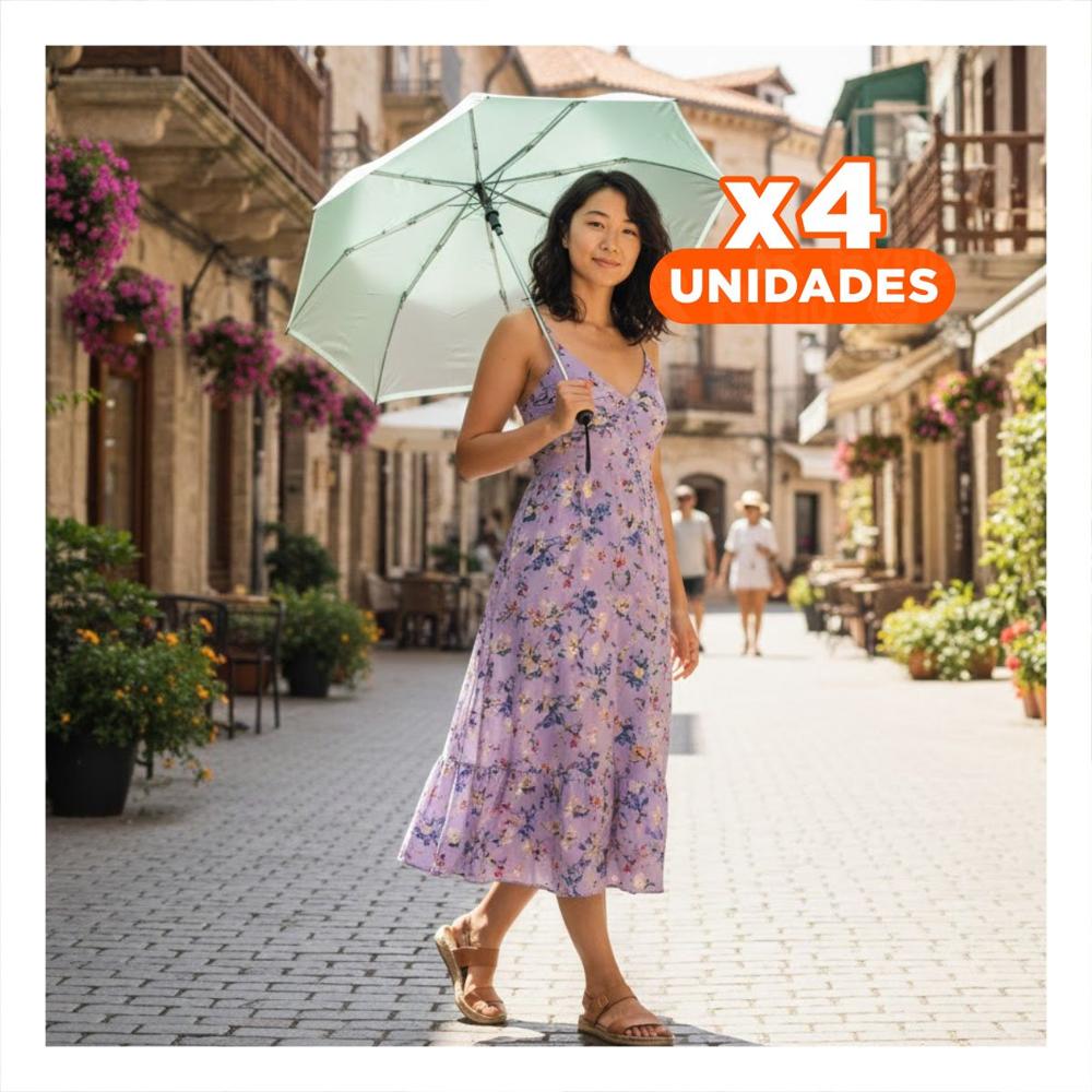 Pack4 Parasol Plegable Portatil para Sol y Lluvia Compacto Color Verde Agua Y+Papel Regalo Pack4 Parasol Plegable Portatil para Sol y Lluvia Compacto Color Verde Agua Y+Papel Regalo