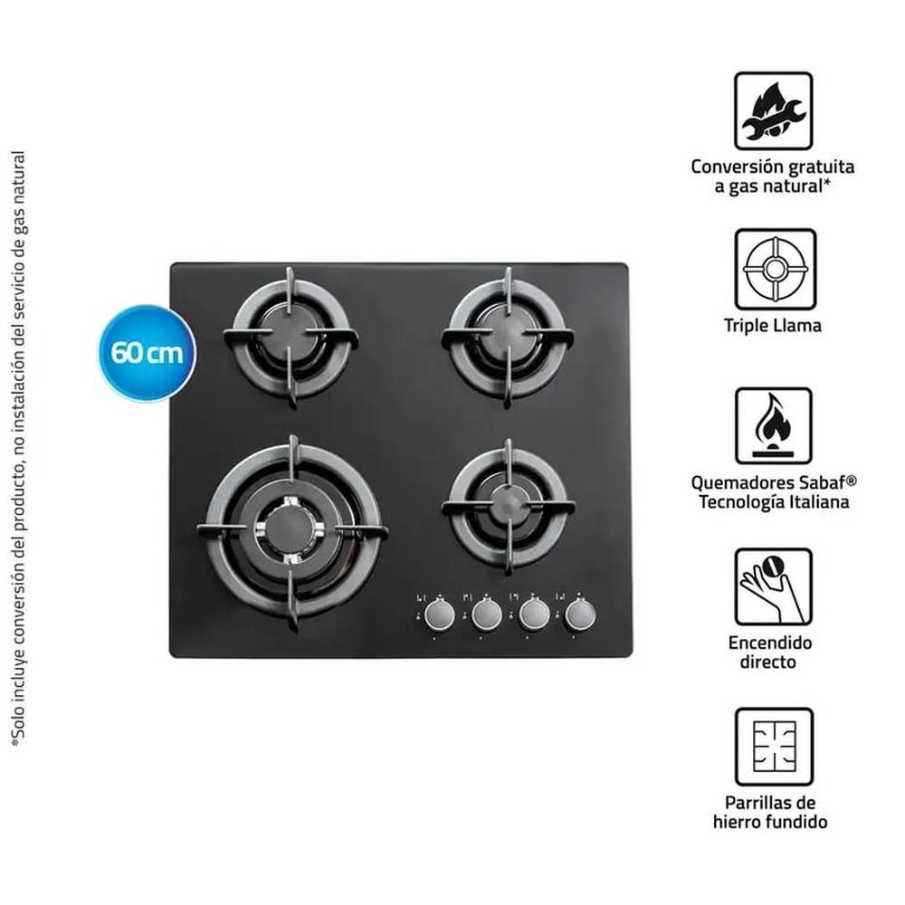 Encimera Multigas 4 Quemadores Negro INDURAMA EGI-604VDNEG