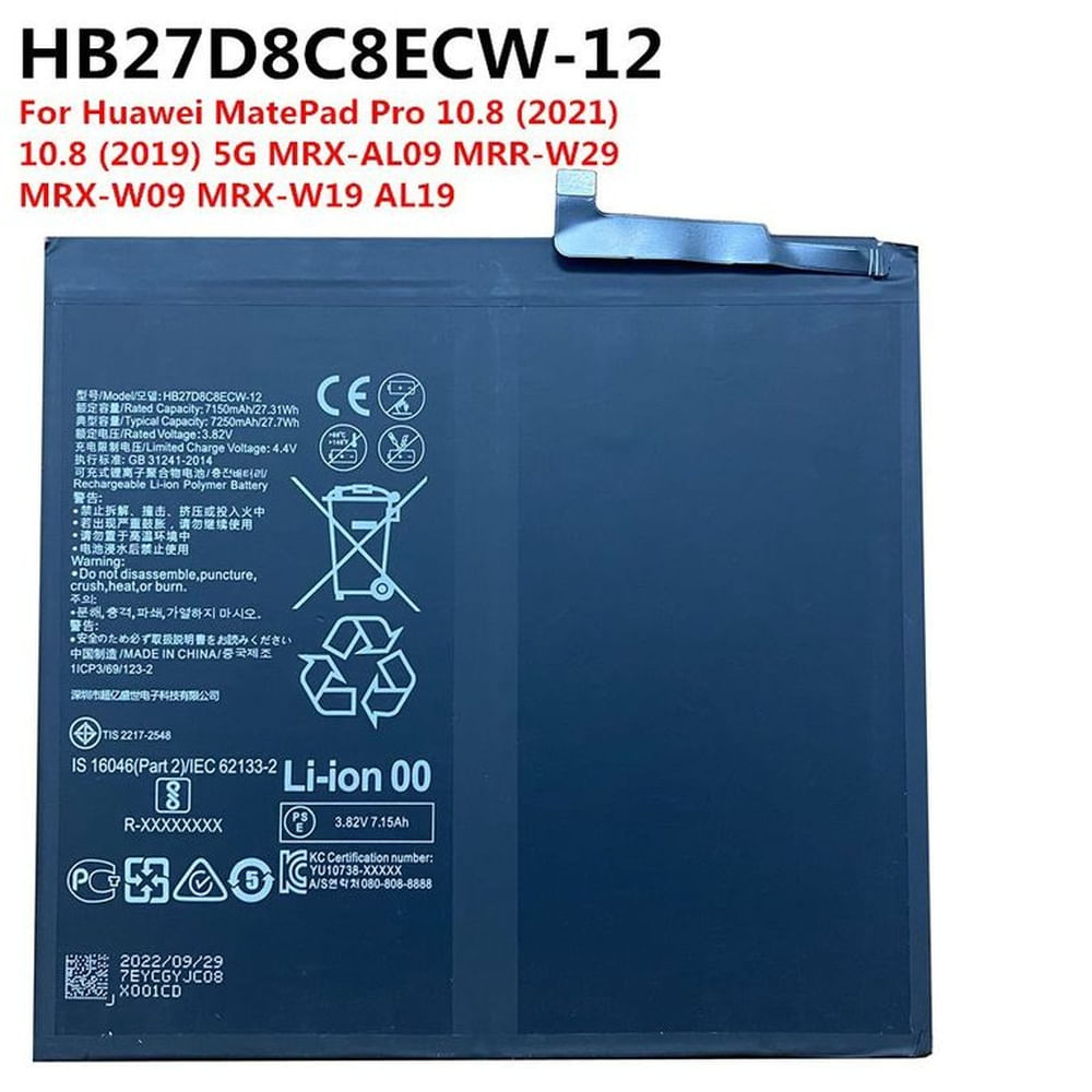 BATERIA HUAWEI MATEPAD PRO (HB27D8C8ECW-12)  NUEVO-NEGRO