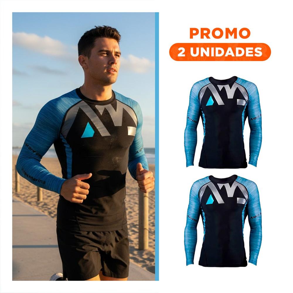 Pack2 Camiseta Elastico de Nailon para Hombre Negro Azul Talla L para Mar Y+Regalo Sticker Pack2 Camiseta Elastico de Nailon para Hombre Negro Azul Talla L para Mar Y+Regalo Sticker