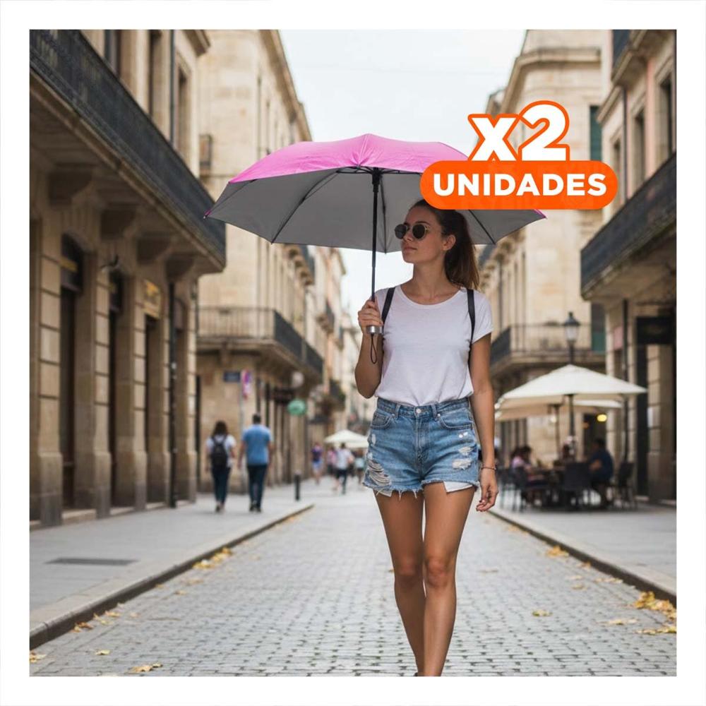 Pack2 Sombrilla Plegable Portatil para Sol y Lluvia Compacta en Cartera Color Fucsia Pack2 Sombrilla Plegable Portatil para Sol y Lluvia Compacta en Cartera Color Fucsia