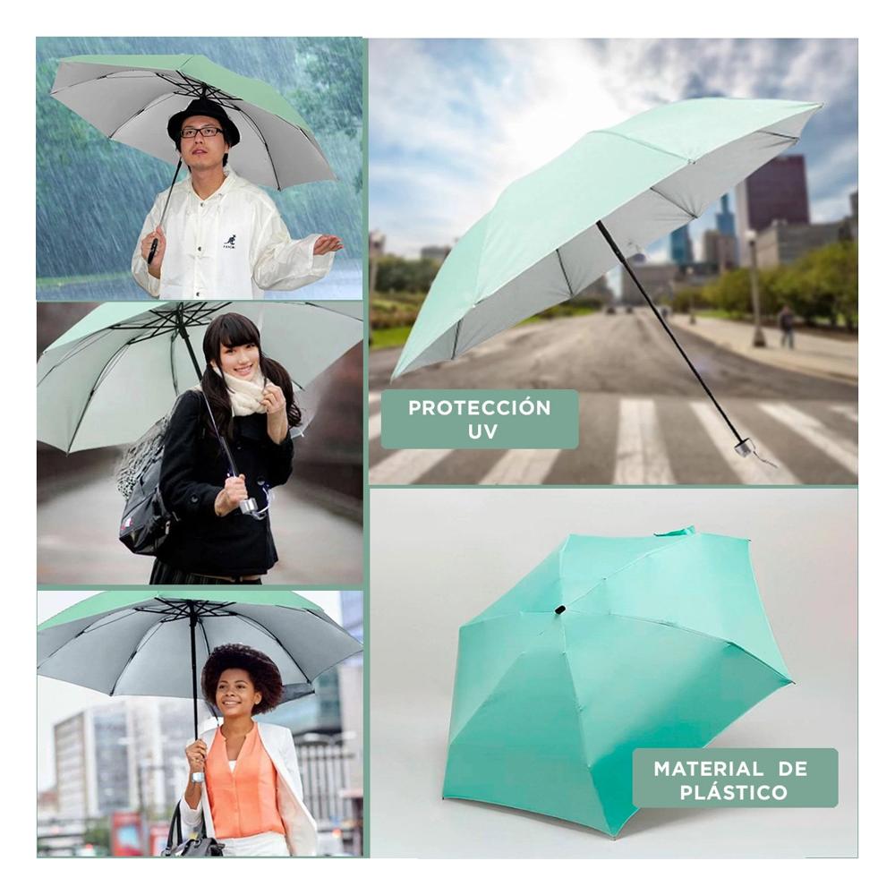 Guardasol Plegable Portatil para Sol y Lluvia en Cartera Color Verde Agua Y+Ligas Regalo Guardasol Plegable Portatil para Sol y Lluvia en Cartera Color Verde Agua Y+Ligas Regalo