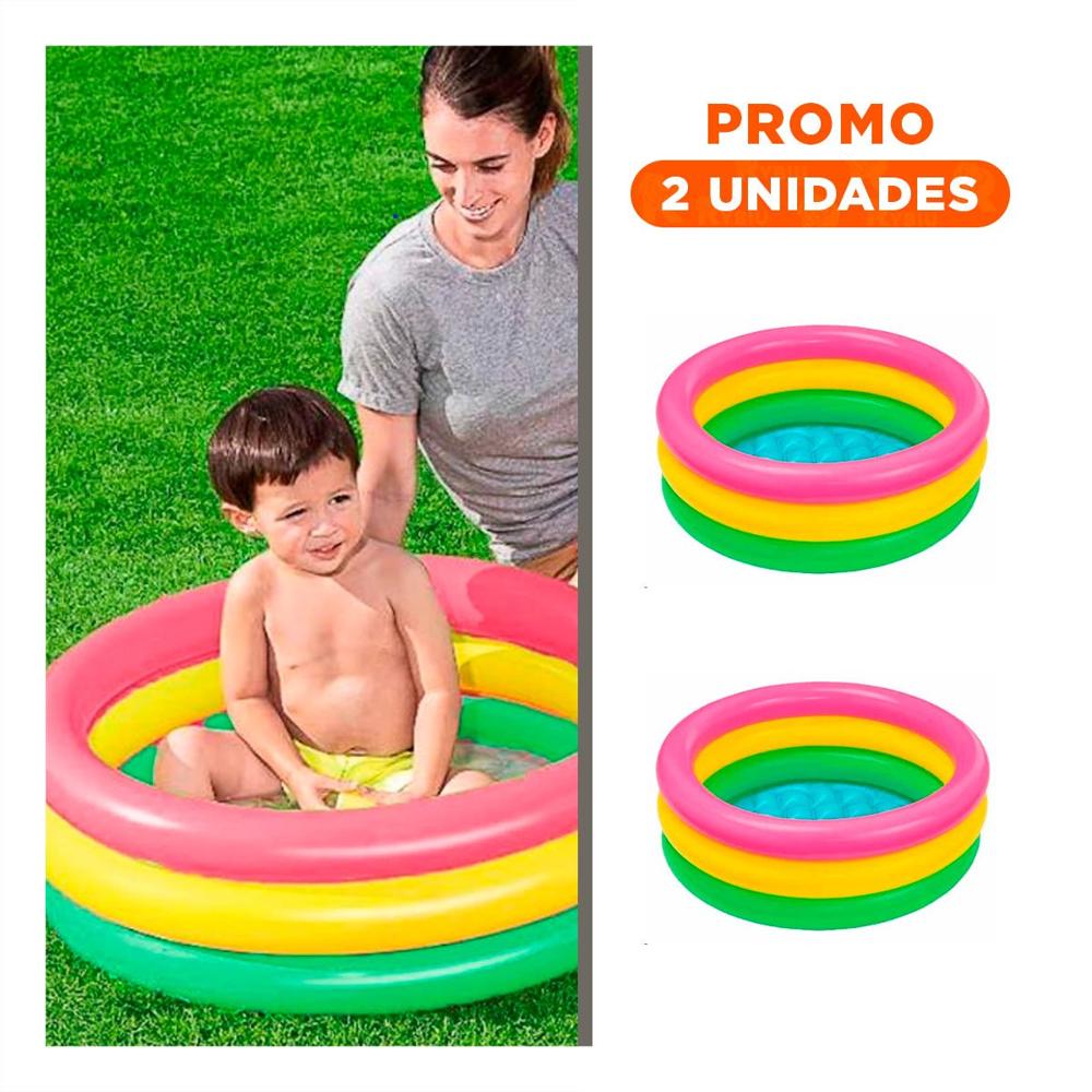 Pack2 Piscina Redonda Arcoiris 61 x 22 cm con Colores Vivos Pack2 Piscina Redonda Arcoiris 61 x 22 cm con Colores Vivos