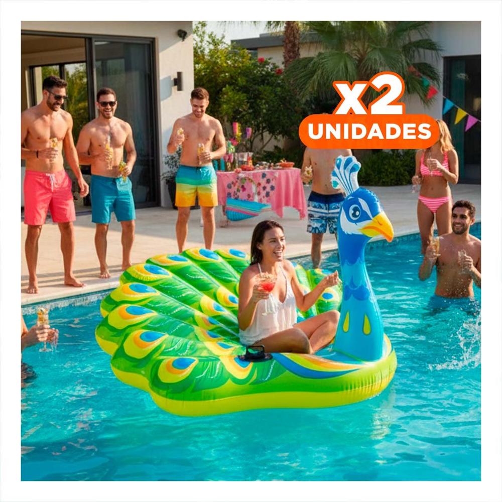 Pack2 Flotador Colorido Seguro Pavo Real para Piscina Y+Regalo Sticker Pack2 Flotador Colorido Seguro Pavo Real para Piscina Y+Regalo Sticker