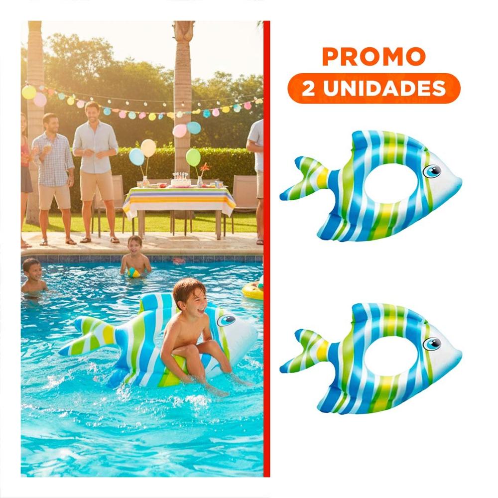 Pack2 Flotador Colorido Seguro Celeste Pez Rayado 83 x 81 cm para Piscina Pack2 Flotador Colorido Seguro Celeste Pez Rayado 83 x 81 cm para Piscina