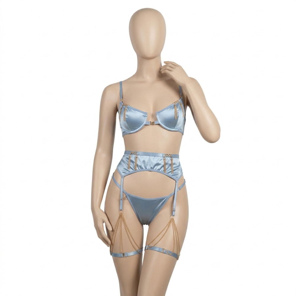 CONJUNTO LENCERIA SATEN BRILLANTE AZUCENA  M37AZ  - M37CE