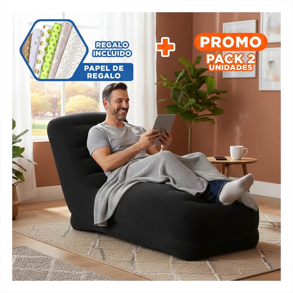 Pack2 Sillon Inflable Negro para Sala Versatil y Agradable al Uso Y+Papel Regalo Pack2 Sillon Inflable Negro para Sala Versatil y Agradable al Uso Y+Papel Regalo