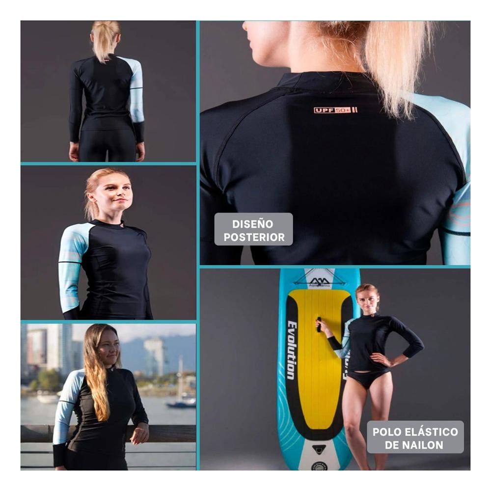 Blusa Elastico Nailon Mujer Celeste Negro para Uso Diario y Comodidad Y+Post It Blusa Elastico Nailon Mujer Celeste Negro para Uso Diario y Comodidad Y+Post It