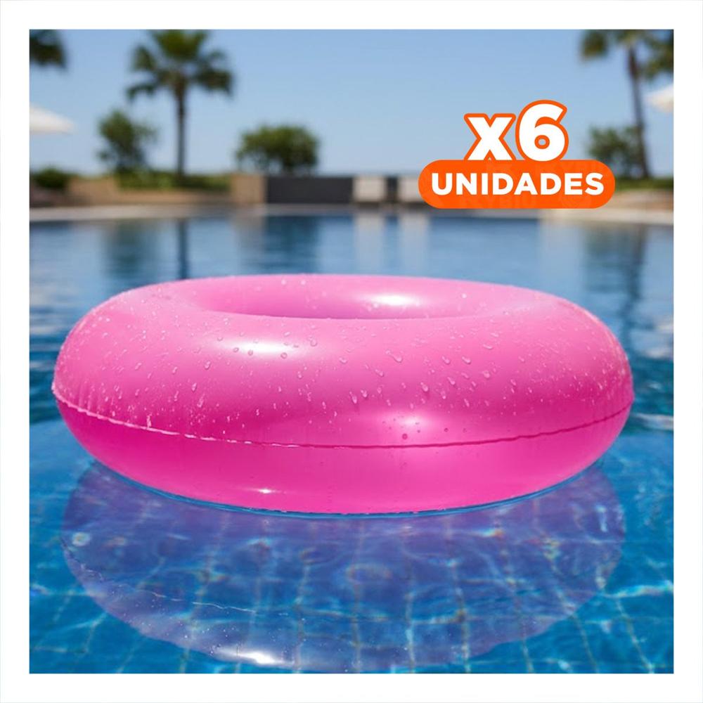 Pack6 Objeto Transparente Rosado Flotante Inflable para Piscina Hogar Casa Y+Regalo Sticker
