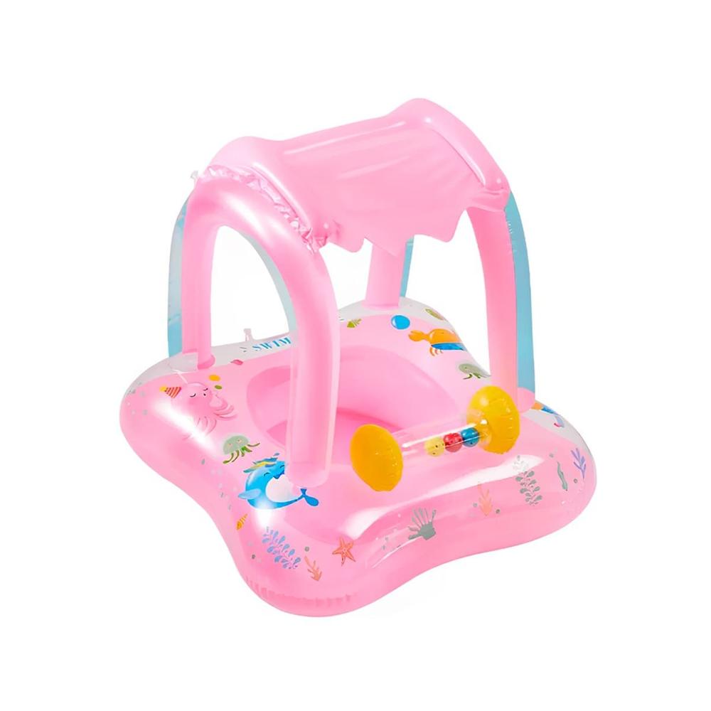 Salvavidas Bebe con techo rosado para piscina hogar seguro comodo verano Y+Papel Regalo