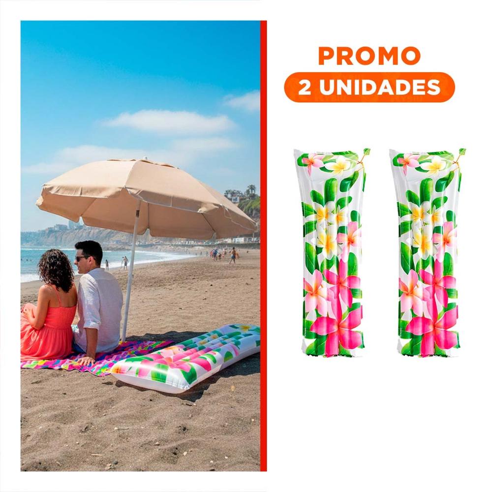 Pack2 Colchoneta Inflable Decoracion Casa Hogar Festivo Rosado Verde Flores Hojas