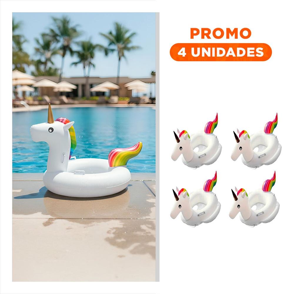 Pack4 Unicornio Inflable con Asa resistente para Piscina y Playa uso Familiar Y+Regalo Sticker