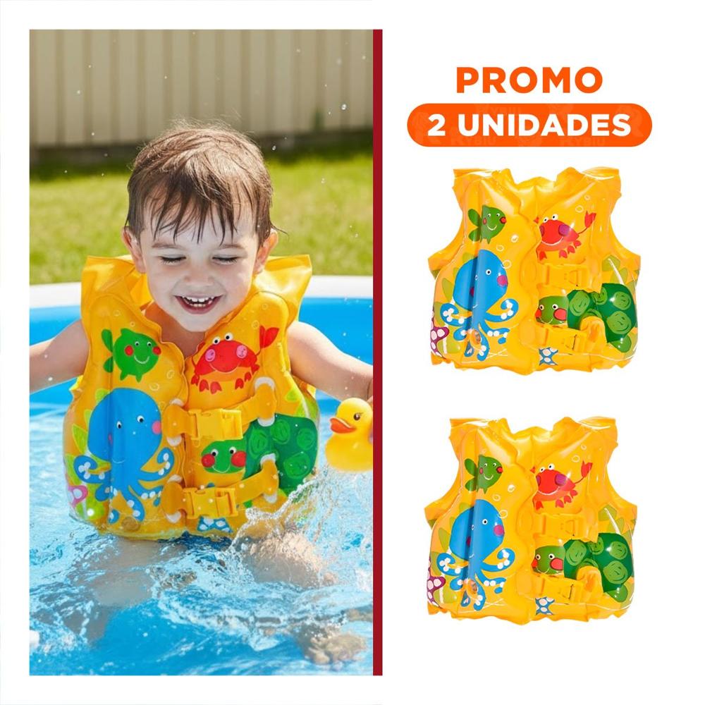 Pack2 Chaleco Flotador con Diseno Tropical para Ninos para Juegos Recreativos Y+Regalo Sticker