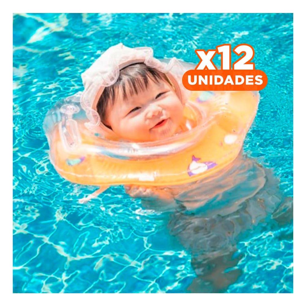 Pack12 Aro Inflable de Cuello Anaranjado para Bebe de 66 x 44 cm para Verano Y+Regalo Sticker