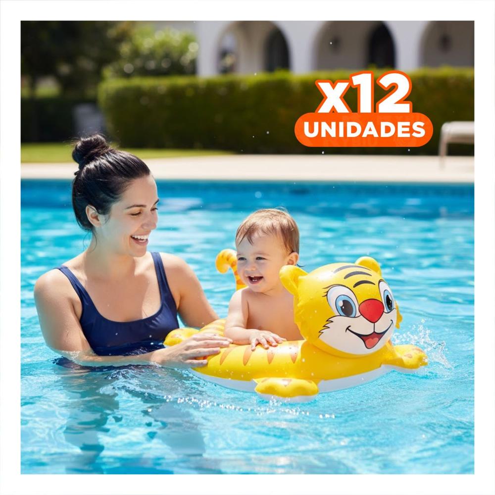 Pack12 Flotador de Agua con Forma de Tigre y Asa para Bebe para Piscina Familiar Y+Papel Regalo