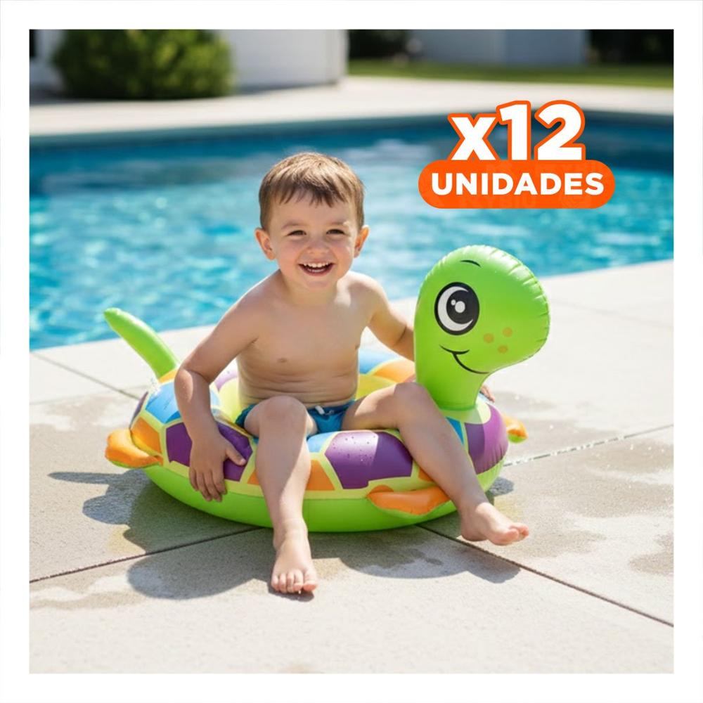 Pack12 Flotador Infantil Circular con Forma de Tortuga para Bebe para Agua Y+Regalo Sticker