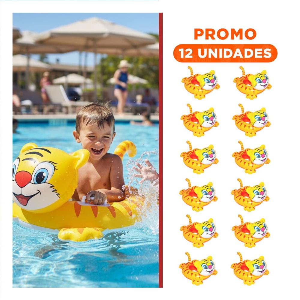 Pack12 Aro Inflable Infantil con Forma de Tigre y Asa para Bebe para Piscina y Verano