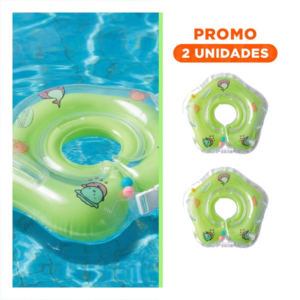 Pack2 Flotador Tipo Rueda Verde con Cuello 66 x 44 cm para Piscina Y+Regalo Sticker