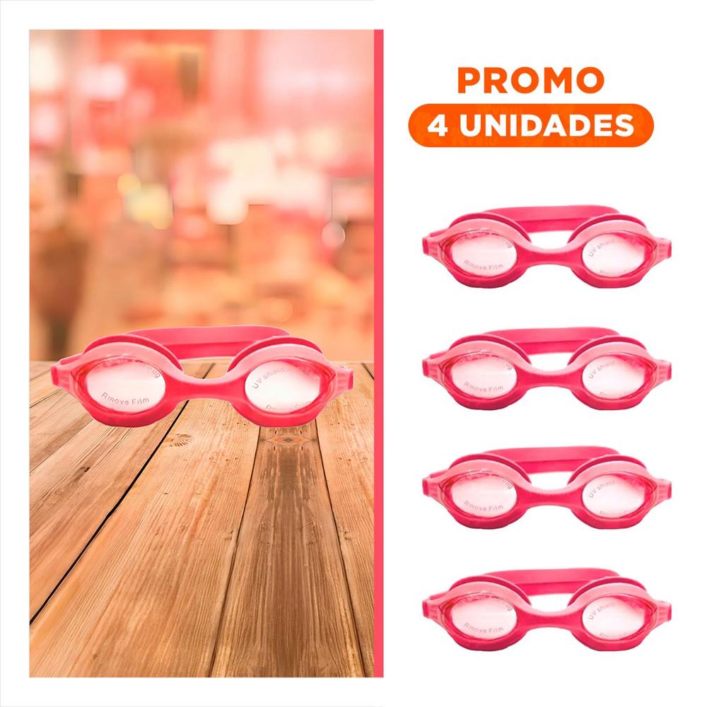 Pack4 Gafas Acuaticas Rosado para Ninos Ajustables para Uso Escolar