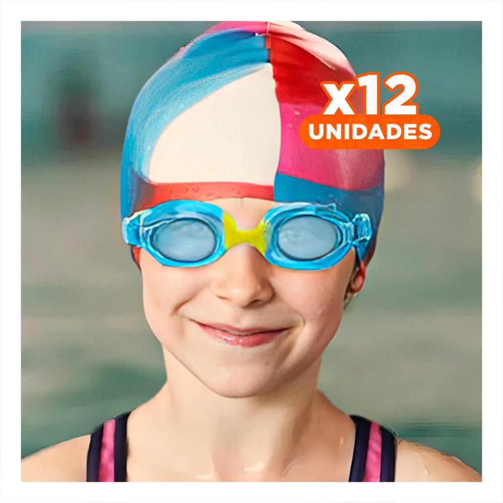Pack12 Visor de Natacion Celeste y Amarillo para Ninos Ajuste Practico Y+Regalo Sticker