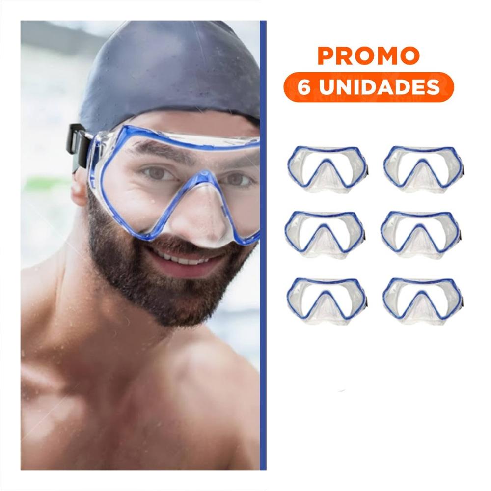 Pack6 Mascara de Buceo Azul con Vidrio Estable para Inmersion Y+Regalo Sticker