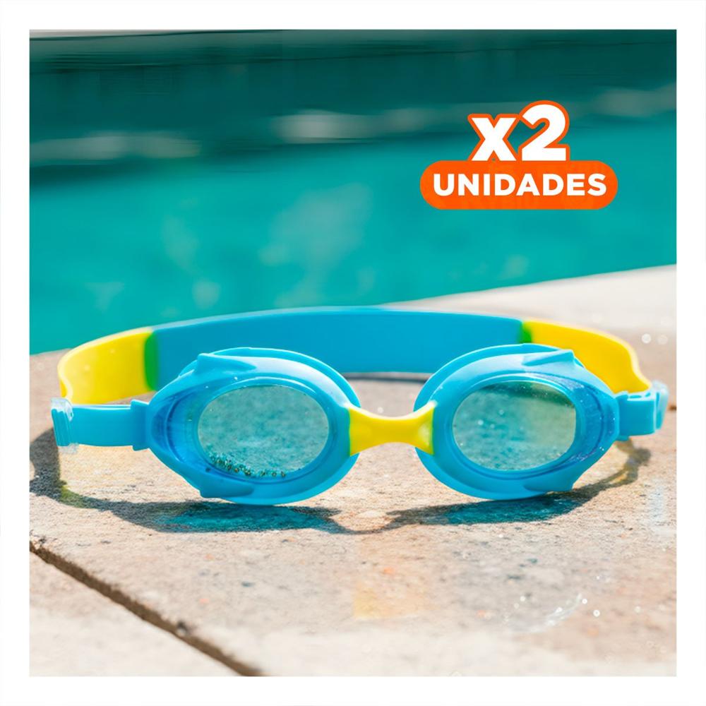 Pack2 Visor de Natacion Celeste y Amarillo para Ninos Uso Escolar Y+Papel Regalo