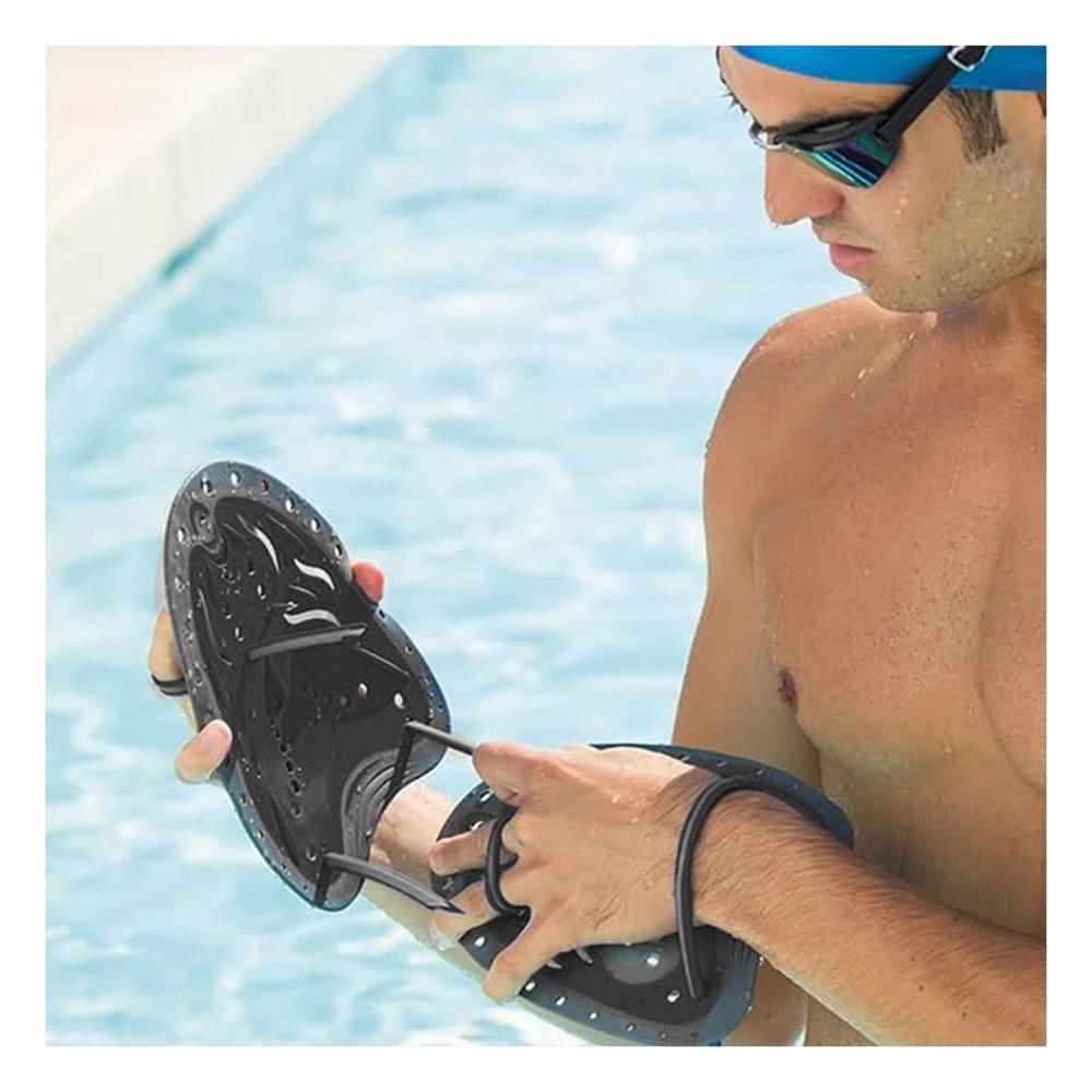 Manopla de Natacion para Entrenamiento Acuatico con Ajuste Seguro Color Negro