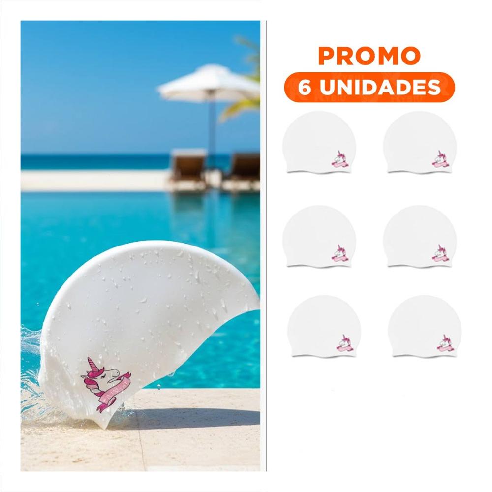 Pack6 Gorro Blanco de Silicona para Entrenamiento Acuatico Infantil Y+Regalo Sticker