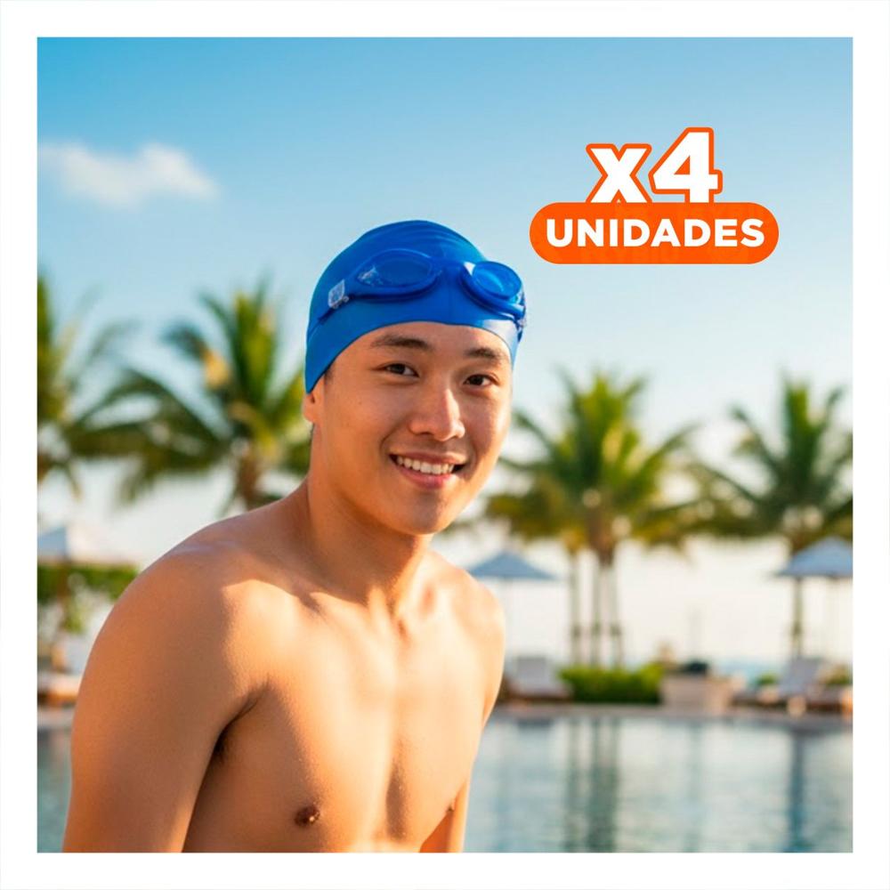 Pack4 Set de Lentes y Gorro Azul para Ajuste Comodo en Natacion Y+Regalo Sticker