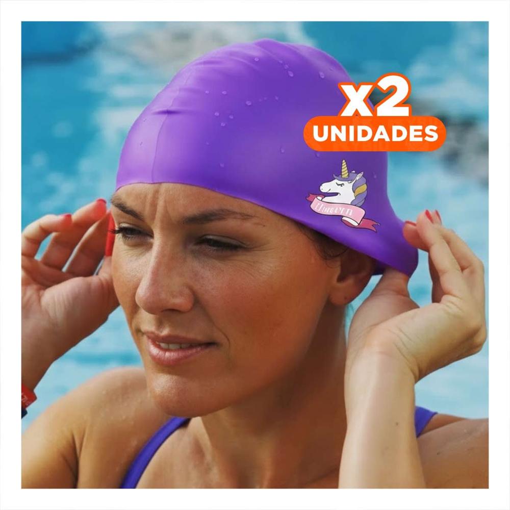 Pack2 Gorro de Natacion para Ninas con Diseno Unicornio Lila