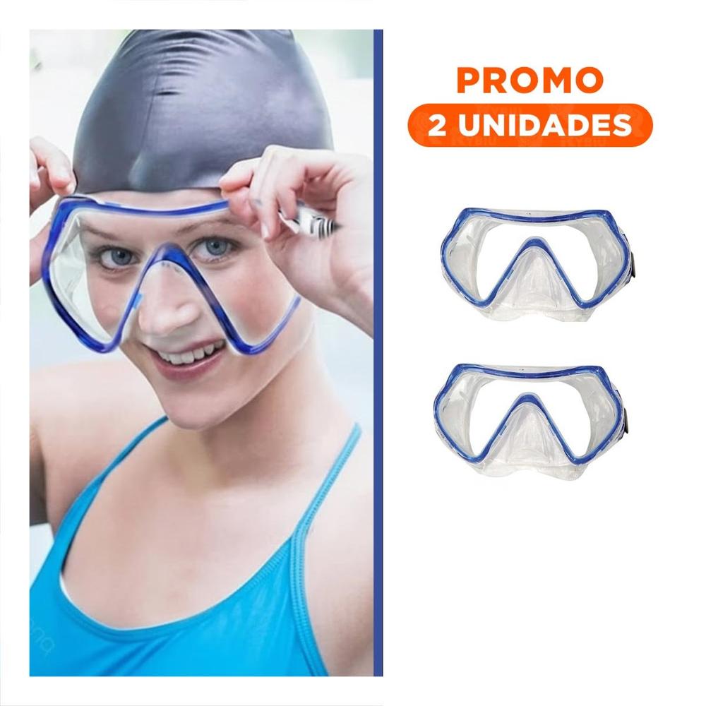 Pack2 Gafas Acuaticas Azul con Lente de Vidrio para Actividad Marina Y+Regalo Sticker