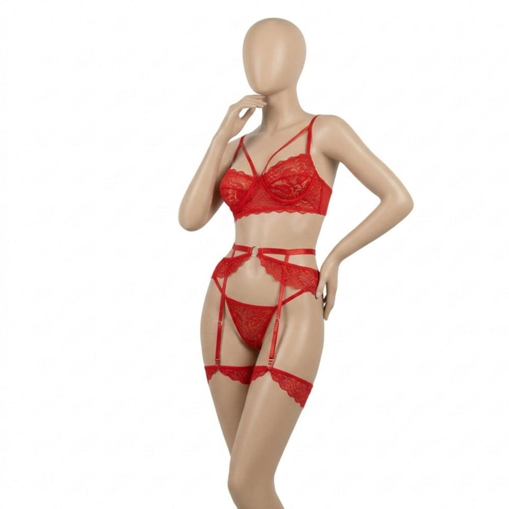 CONJUNTO LENCERIA ENCAJE CON PORTALIGAS MAYORI M46