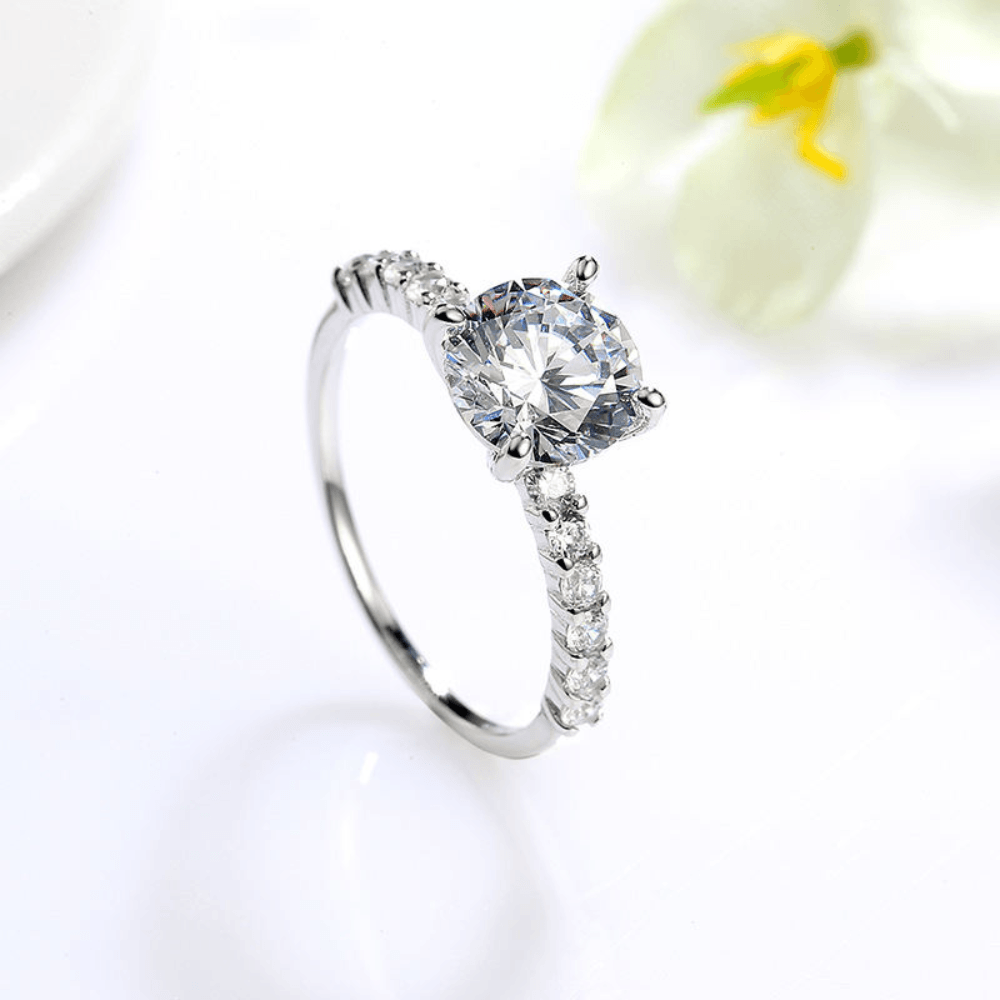 Anillo De Compromiso Afrodita 377 Plata Maciza Bañado En Oro Blanco T5