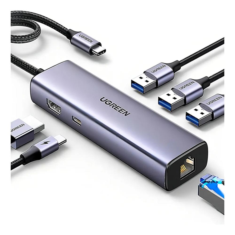 HUB UGREEN Revodok USB C 6 en 1 con Gigabit Ethernet. PD 100W. HDMI 4K. X 3 USB-A -CM512