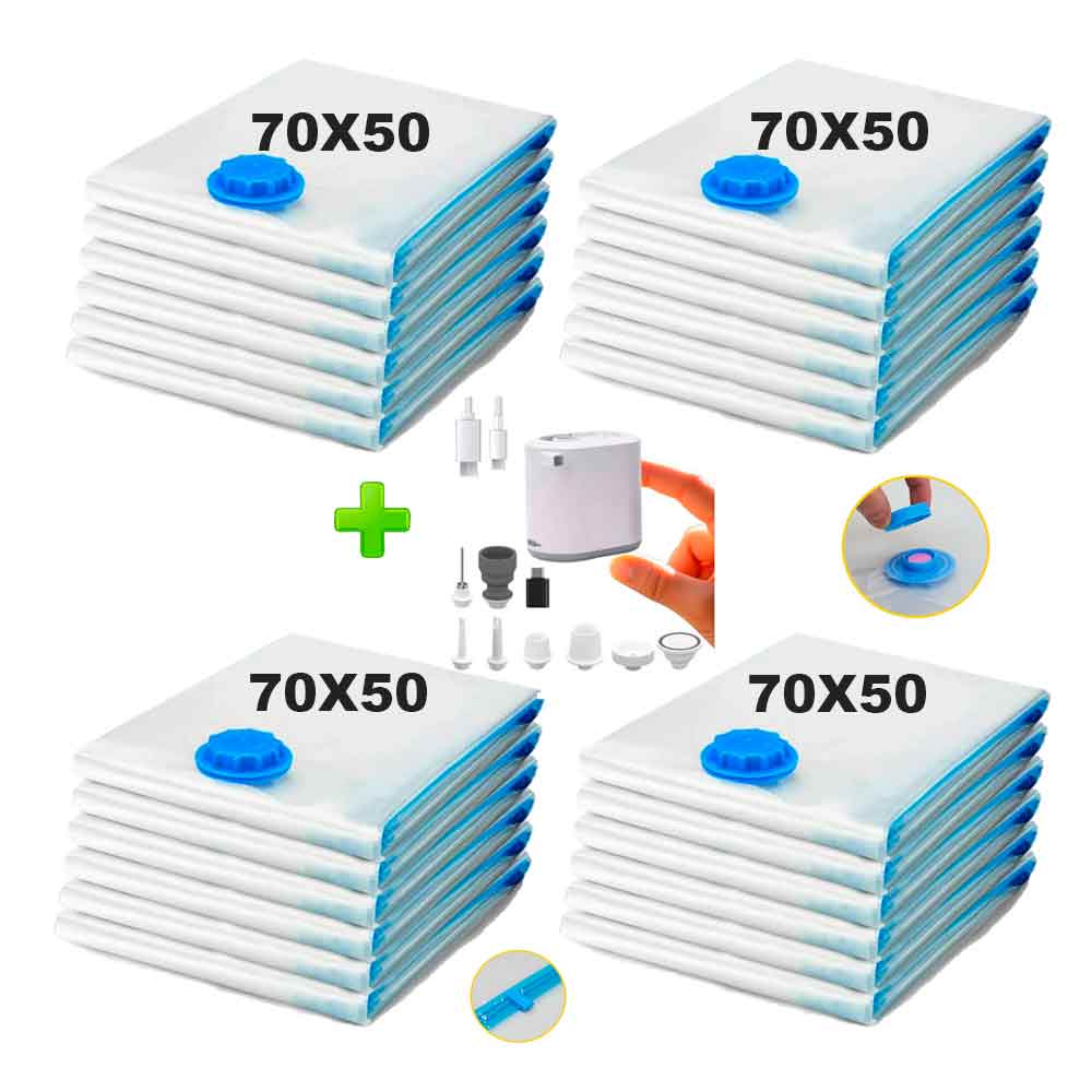 Pack 24 Bolsas de Aire al Vacío de Viaje 70x50cm con Bomba de Aire Inalámbrico