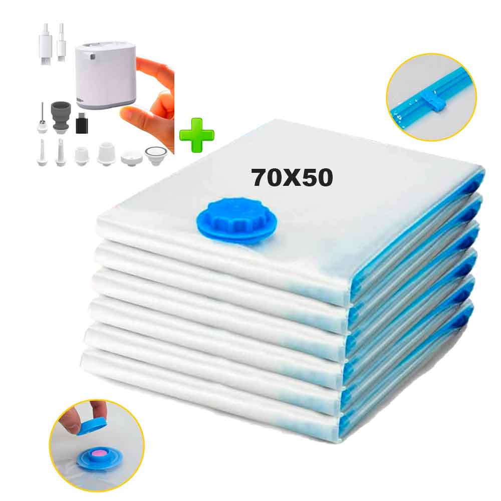 Pack 6 Bolsas de Aire al Vacío de Viaje 70x50cm con Bomba de Aire Inalámbrico