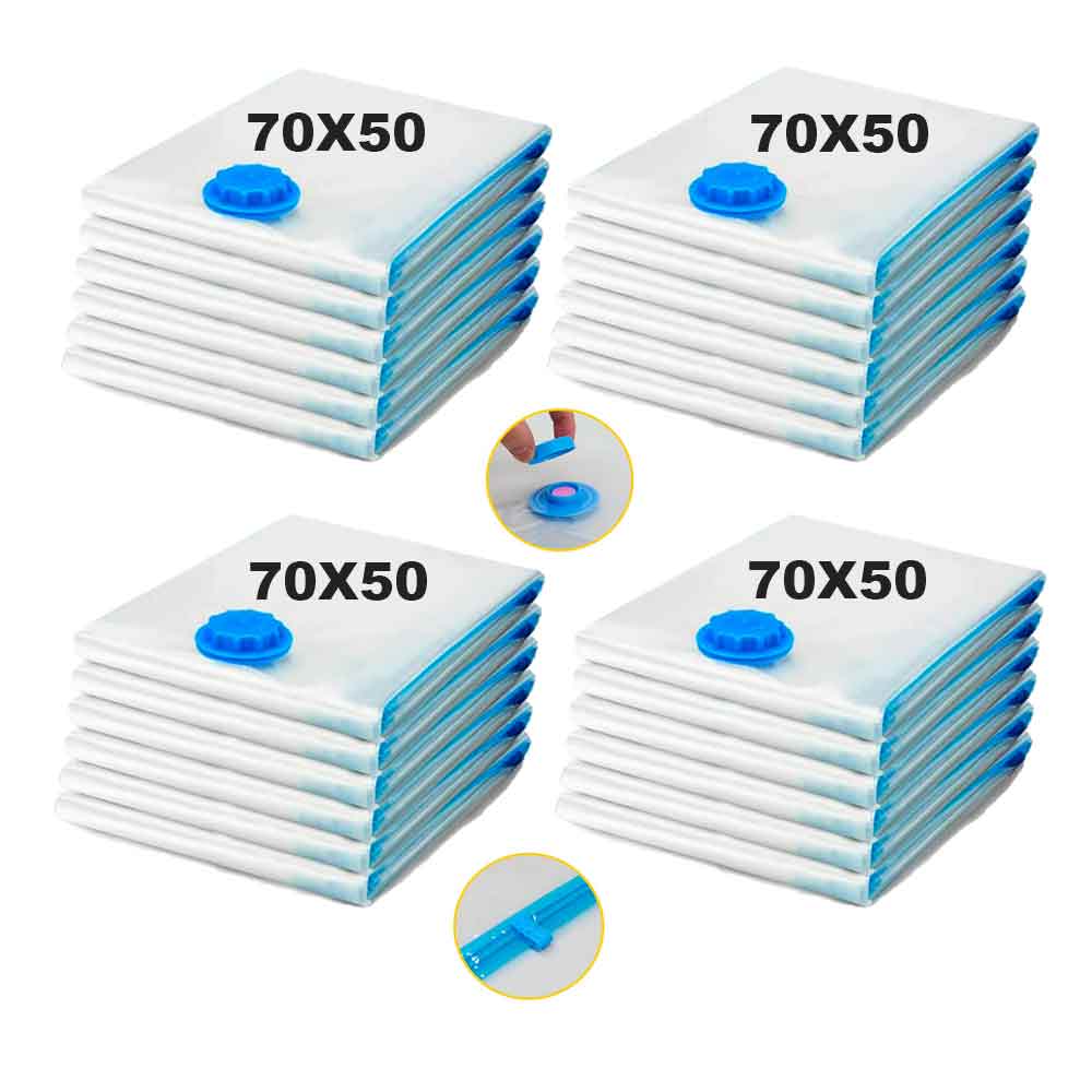 Set 24 Bolsas de Aire al Vacío de Viaje Ahorra Espacio Transparente 70x50cm