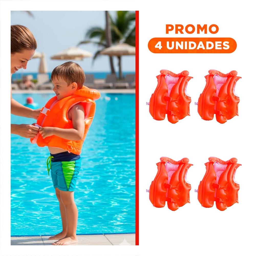 Pack4 Chaleco Infantil Seguro 58671np 50x47 CM Inflable para Niños Y+Regalo Sticker Pack4 Chaleco Infantil Seguro 58671np 50x47 CM Inflable para Niños Y+Regalo Sticker