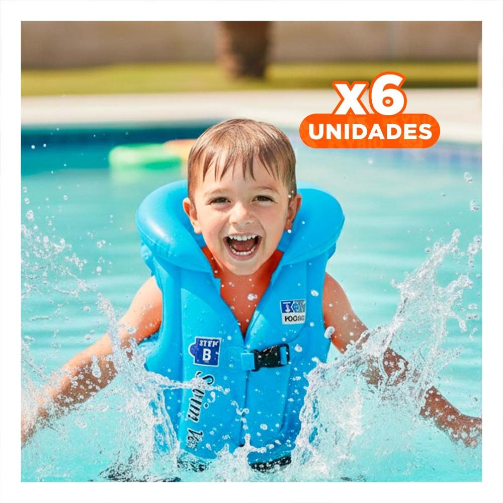 Pack6 Chaleco Seguro Infantil MG-4001A Celeste para Piscina y Lago Y+Regalo Sticker Pack6 Chaleco Seguro Infantil MG-4001A Celeste para Piscina y Lago Y+Regalo Sticker