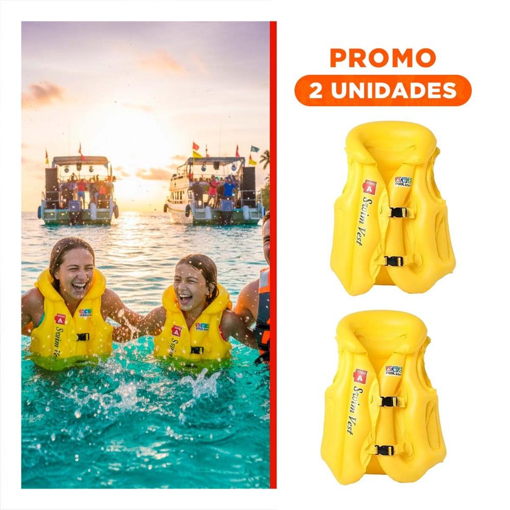 Pack2 Chaleco Flotante MG-4001A Amarillo Inflable para Niños y Adultos Pack2 Chaleco Flotante MG-4001A Amarillo Inflable para Niños y Adultos