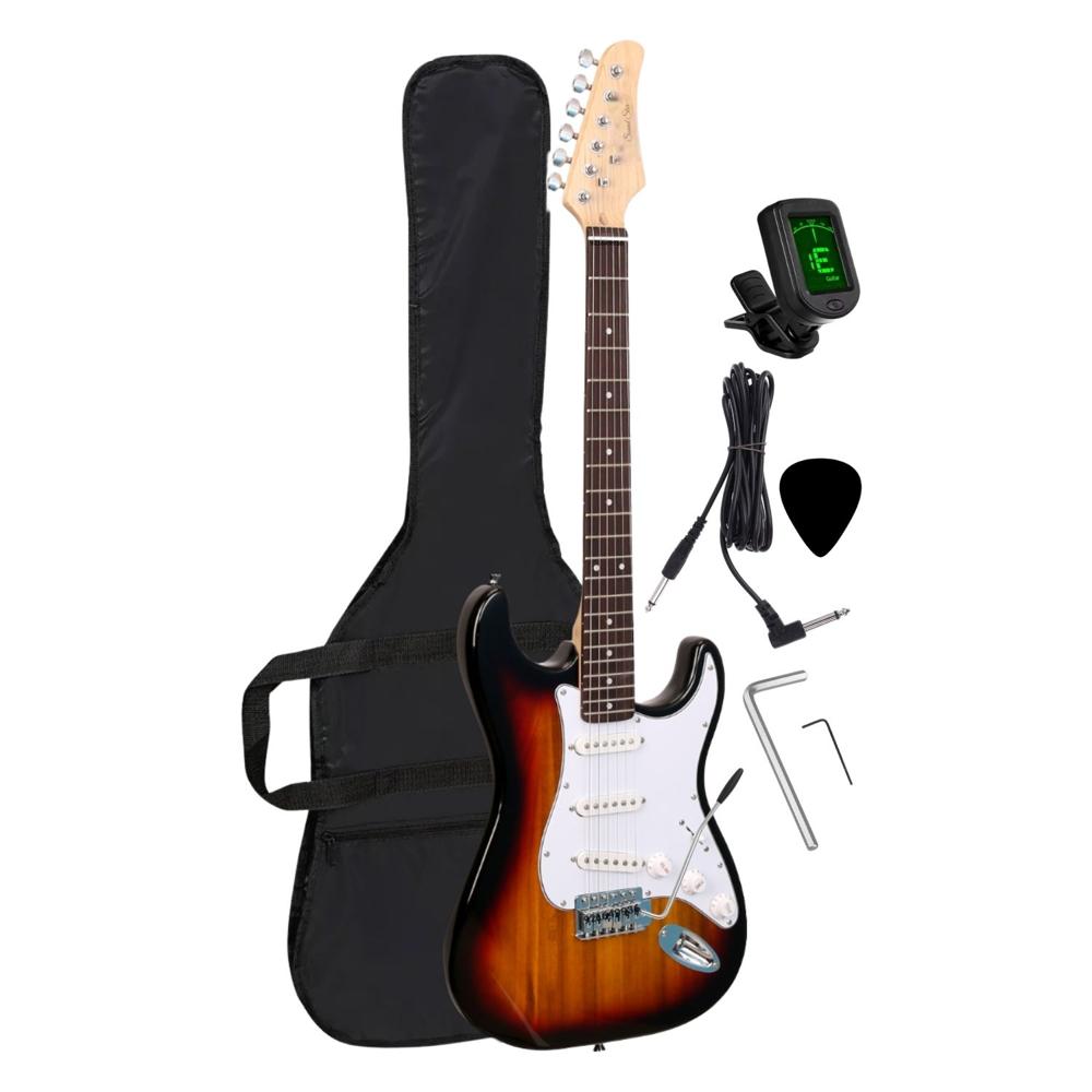 Guitarra eléctrica color Sunburst con afinador funda y accesorios