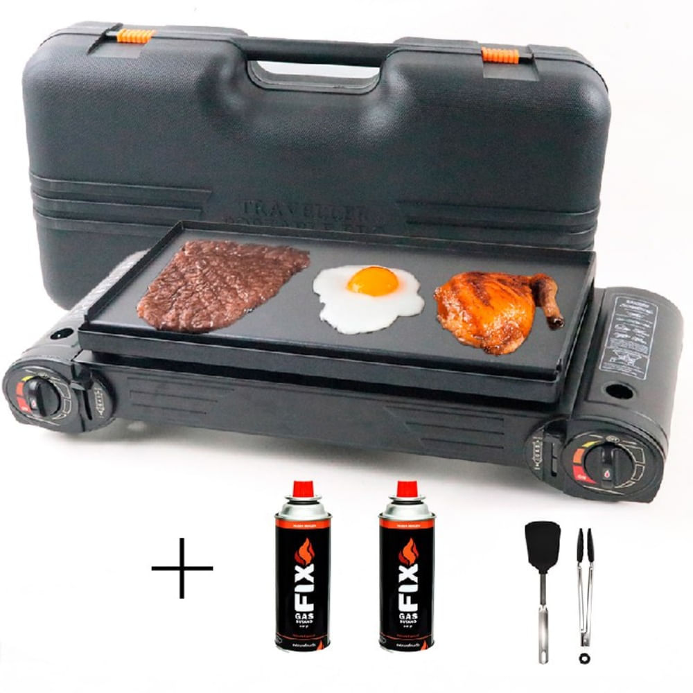 Parrilla a Gas Portátil Plegable con Maletín mas 2 Gas Butano FIX