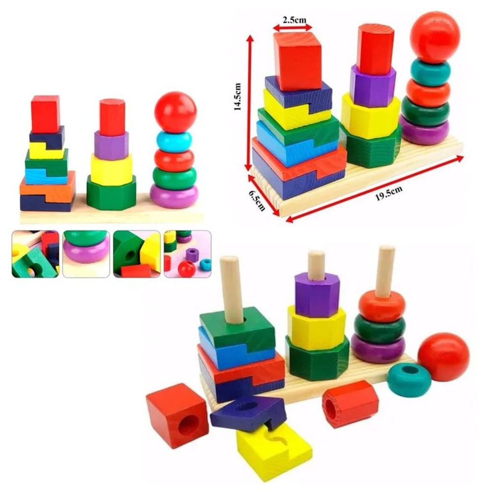 Juego Didáctico Torre de Encaje Arco Iris x3