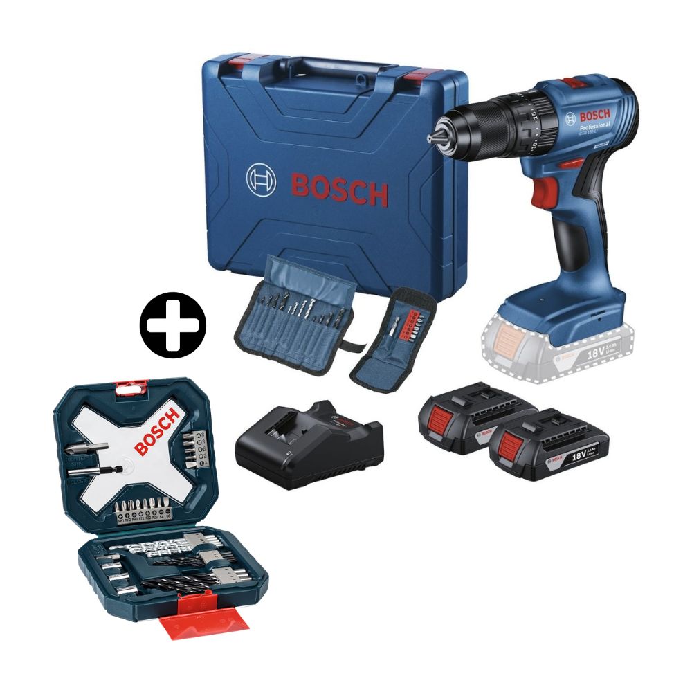 COMBO Taladro percutor 185 inalámbrico y 2 baterías Bosch + Set X-LINE 34 piezas metal, concreto y madera Bosch COMBO Taladro percutor 185 inalámbrico y 2 baterías Bosch + Set X-LINE 34 piezas metal, concreto y madera Bosch